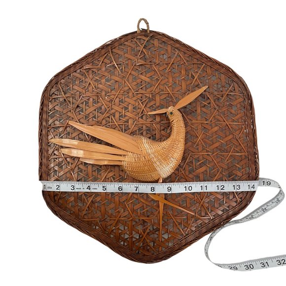 Vtg 70s Woven Wicker Bird Hanging Wall Art Bohemian MCM Brown Roadrunner 14.5" - Picture 5 of 5